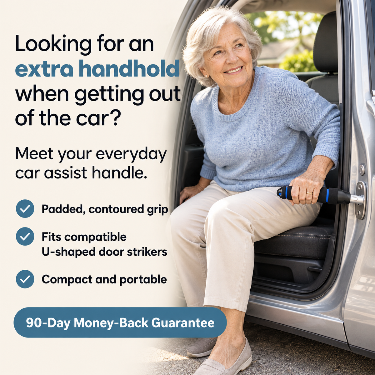Maleeo Hip-Safe Car Door Latch Handle — Vertical Lift Car Assist for Seniors & Hip/Knee Recovery