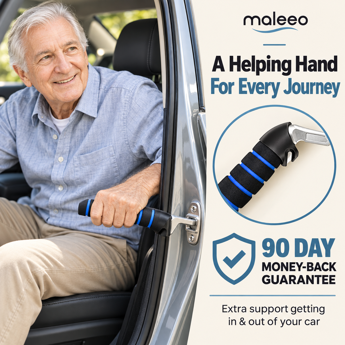 Maleeo Hip-Safe Car Door Latch Handle — Vertical Lift Car Assist for Seniors & Hip/Knee Recovery