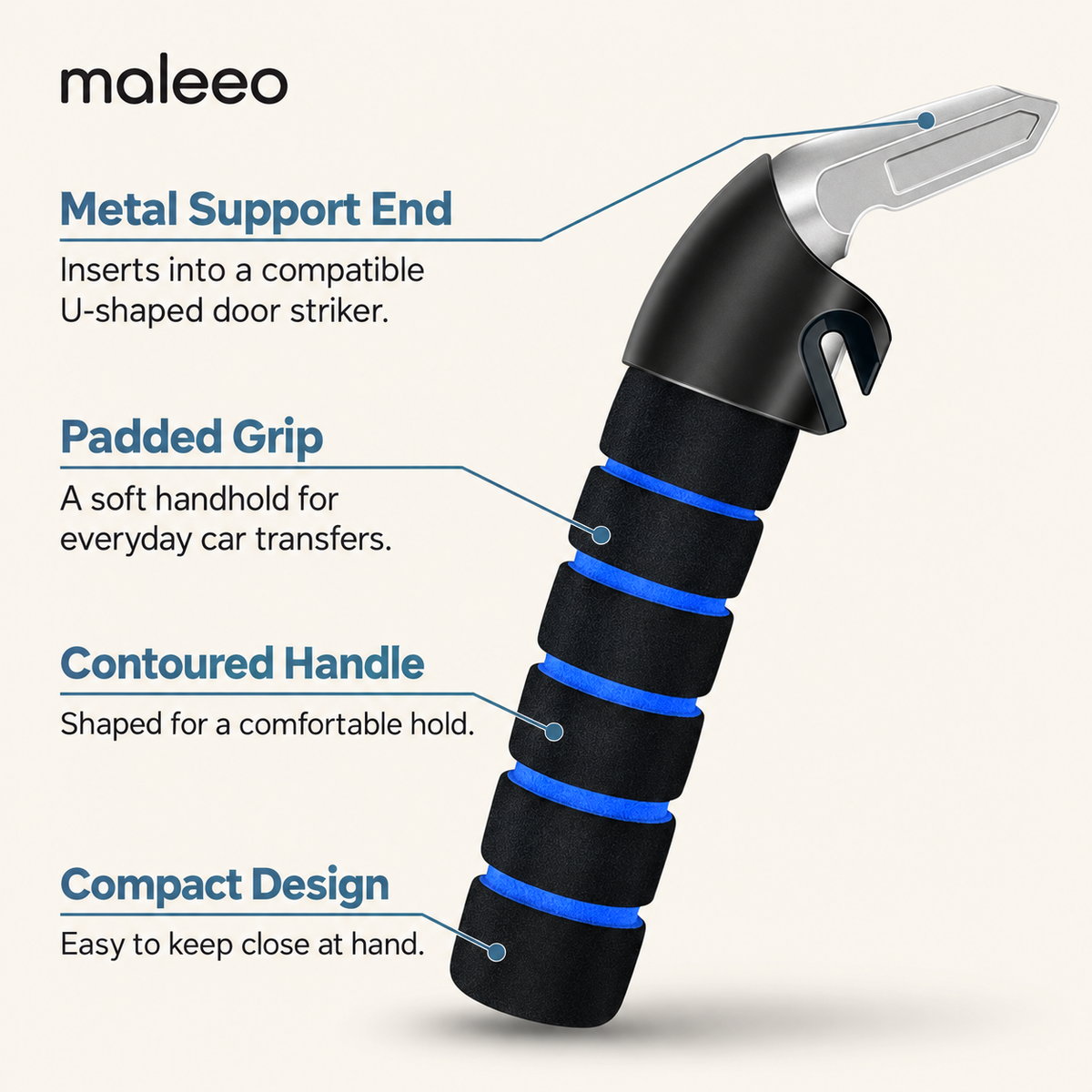 Maleeo Hip-Safe Car Door Latch Handle — Vertical Lift Car Assist for Seniors & Hip/Knee Recovery